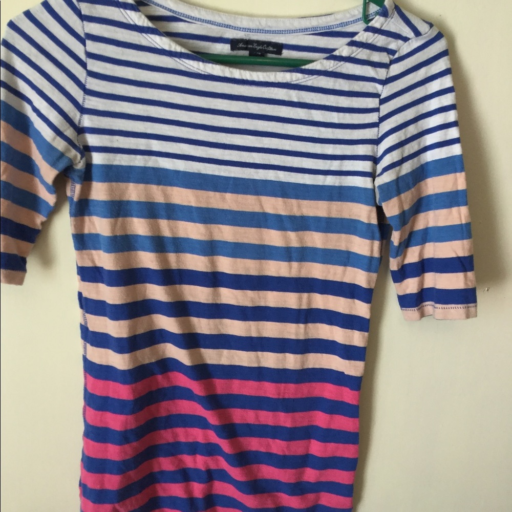 Women's Xs American Eagle Pink, Blue Striped Tee